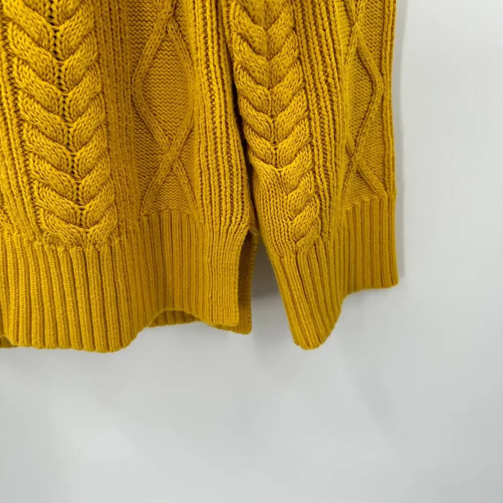 J. Crew Long Cotton Cable-Knit Mockneck Sweater in Mustard BD709 // XS